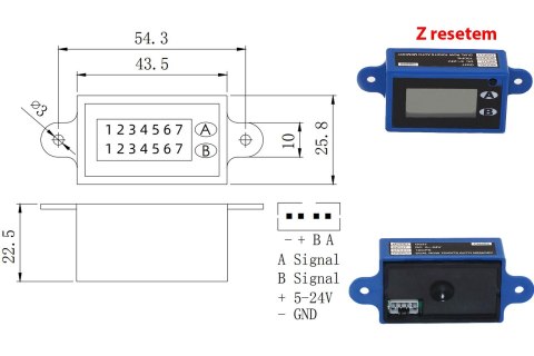 Cyfrowy licznik impulsów - 7-cyfrowy, podświetlany, podwójny